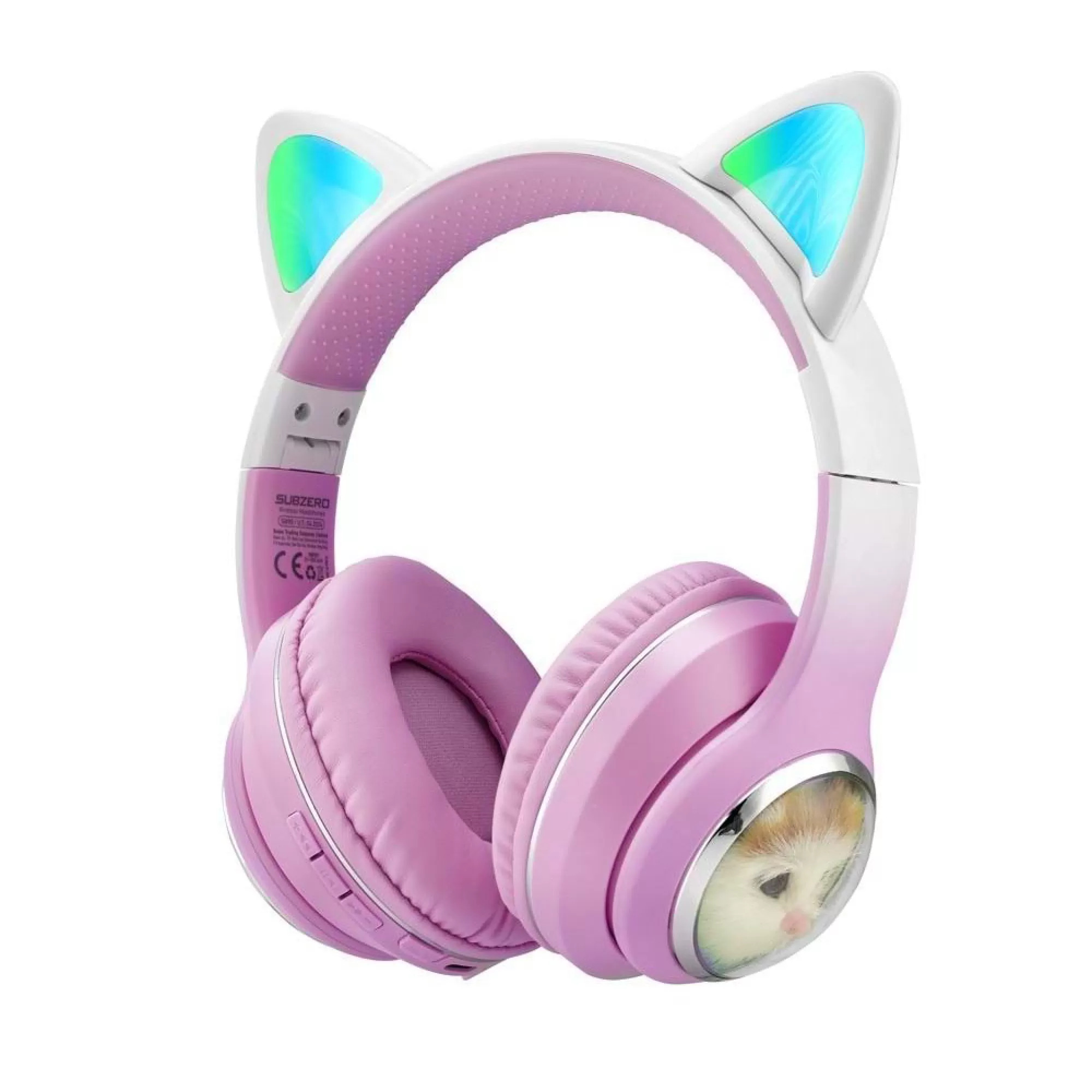 Subzero SW90 Kedi Tüylü Işıklı Kedili Mikrofonlu Bluetoothlu Kulaklık Sd Aux Girişli Kedi Kulaklık Kablosuz  Pembe